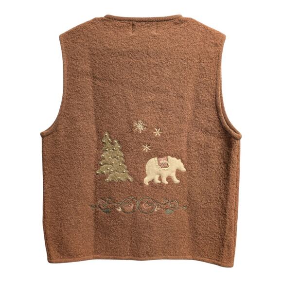 Vtg Sharon Young Wool Women Lg Vest Holiday Christmas Winter Brown Polar Bear - Picture 2 of 5